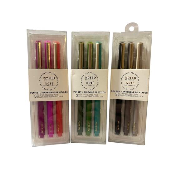 3 Pks Noted by Post-it Felt Tip Pens Fine Point 0.5 mm, Assorted Barrel Colors, - Picture 1 of 2